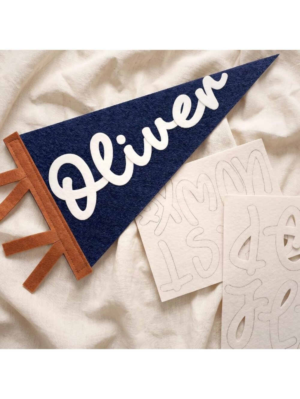 Personalized Felt Name Pennant Banner - Medium Blue & Brown Decor for Kids' Room